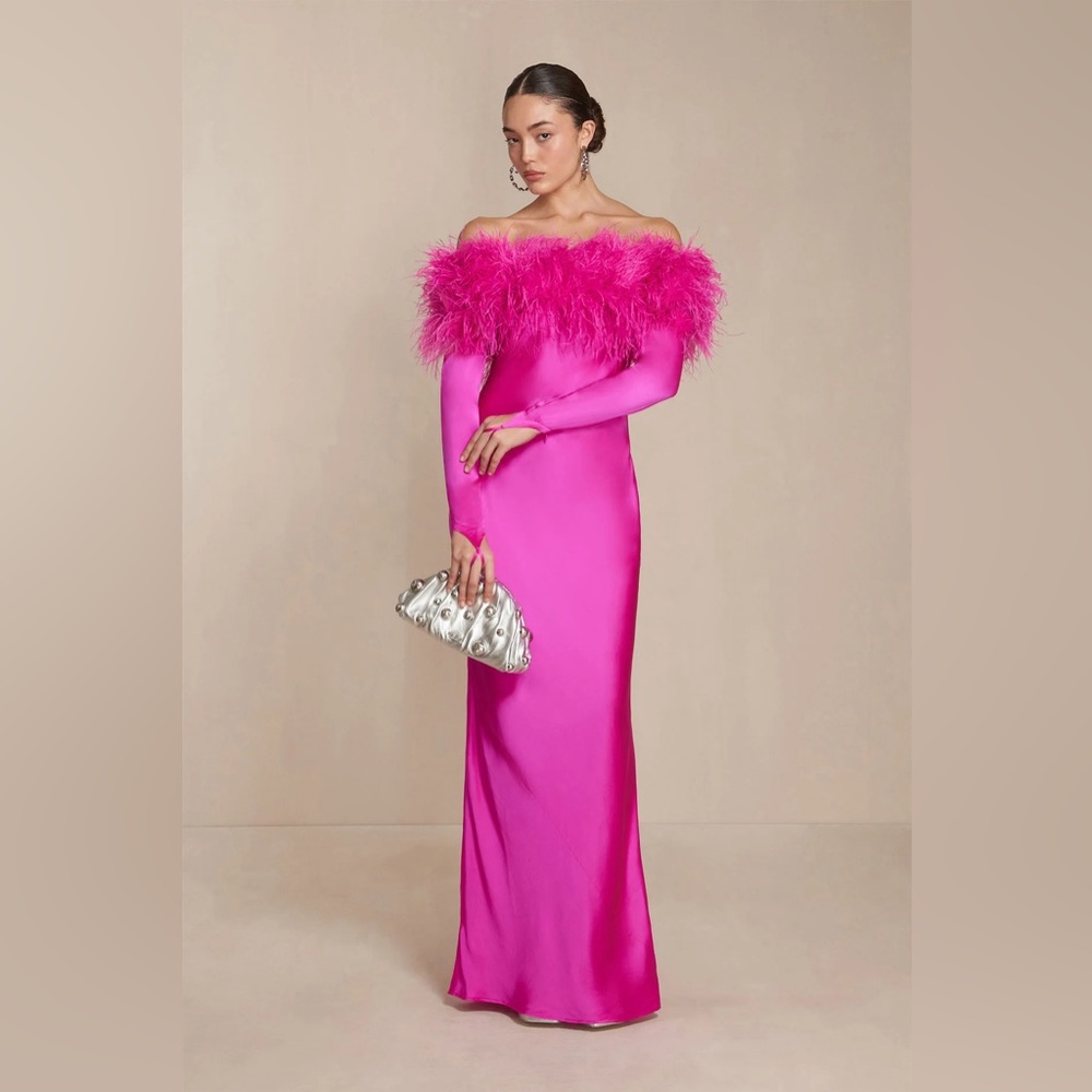Cult Gaia Terra Feather Gown in Pink Anemone - Picture 2 of 12